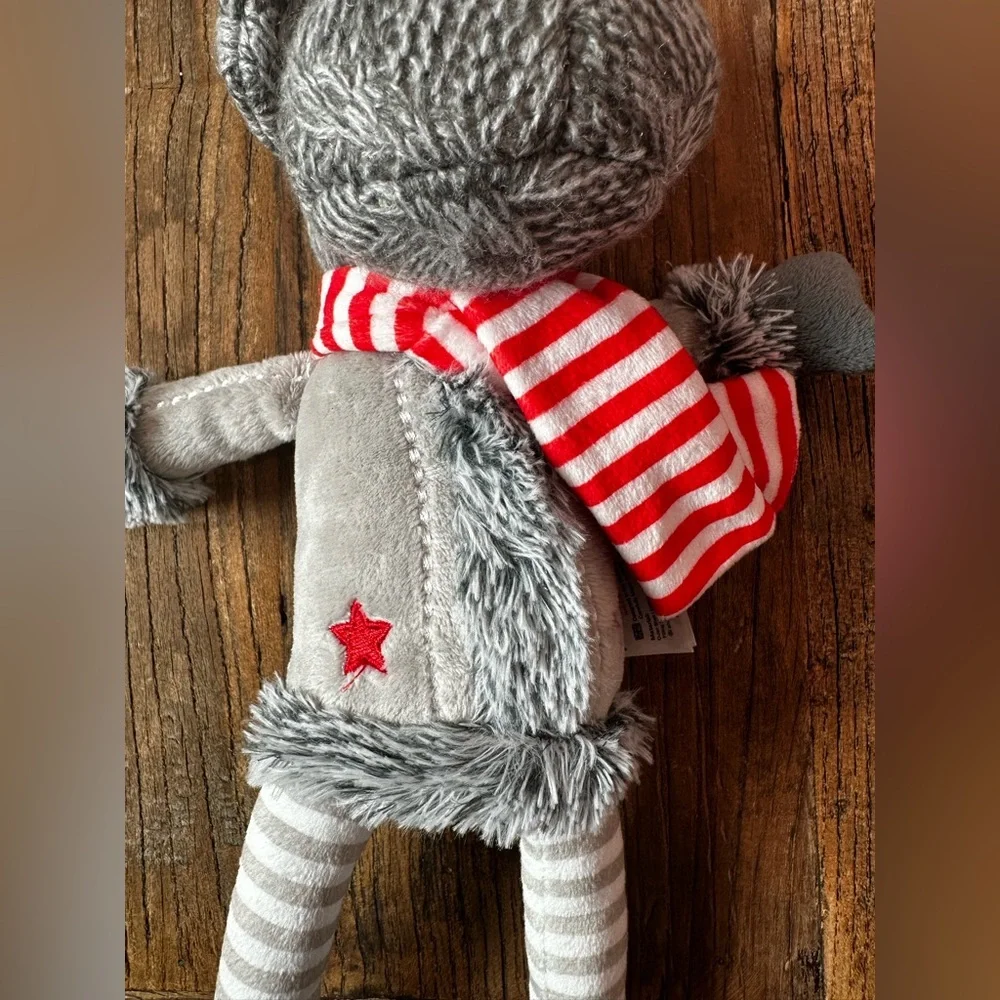 Gray Plush Toy with Red Star and Striped Scarf